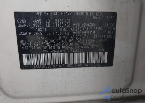 2017 Subaru Outback 2.5I Limited z USA, uszkodzony, nr VIN 4S4BSANC0H3345272